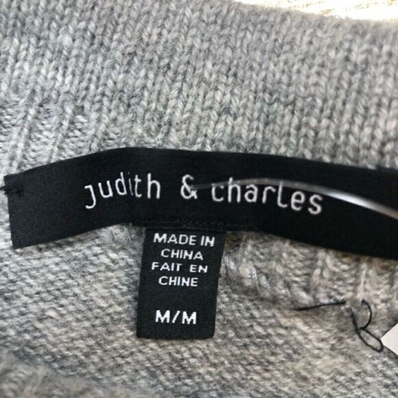 N-110 Judith & Charles Womens Pullover Sweater Gray Heathered Mock Neck Ribbed M - Picture 3 of 5